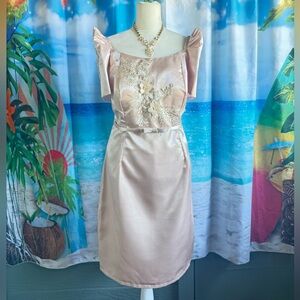 Elegant Blush Pink Dress with Floral Embellishments